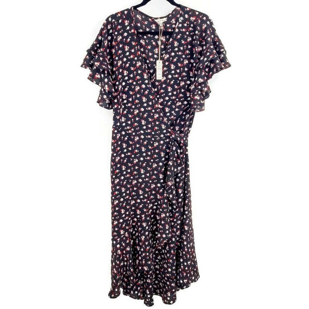 Max Studio Ruffle Crepe High Low Wrap Midi Dress - Picture 2 of 7
